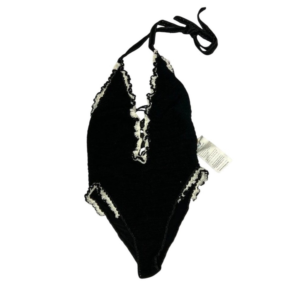 My Beachy Side One Piece‎ Swimsuit Women Small Black New Handmade Knit Crochet